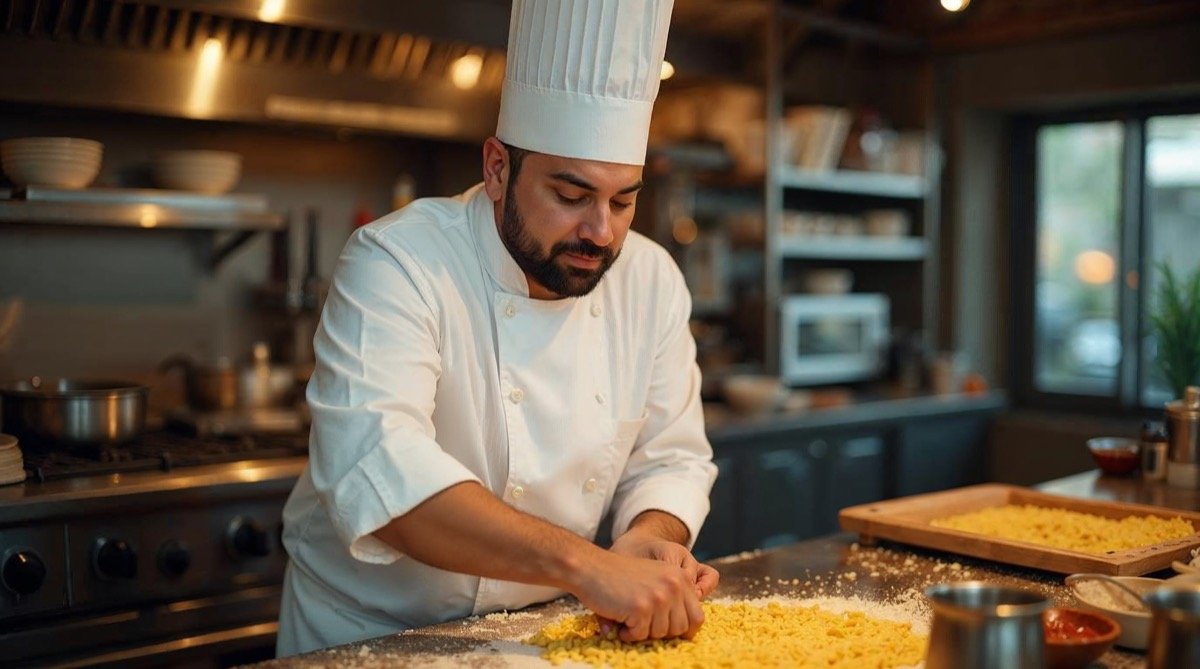 Gianfranco Ranaldo nel laboratorio con gli chef