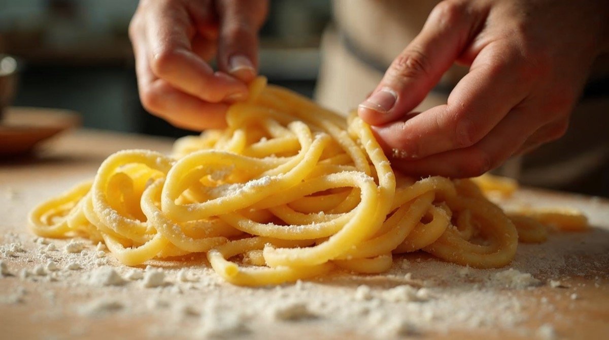 Pasta fresca in servizio al ristorante